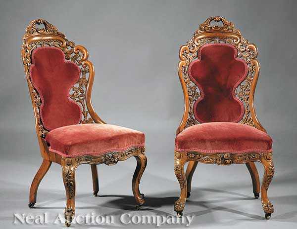 Appraisal: A Pair of American Rococo Carved and Laminated Rosewood Side