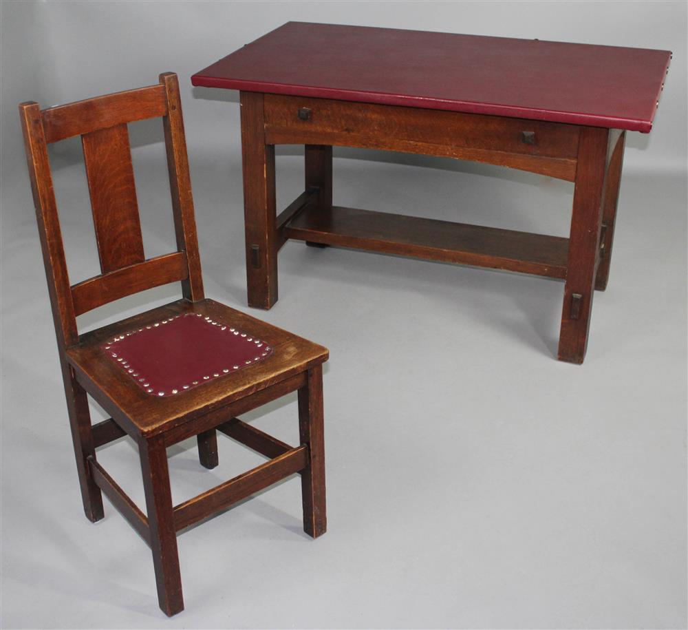 Appraisal: LIMBERTS ARTS CRAFTS DESK AND CHAIR vinyl covered top above