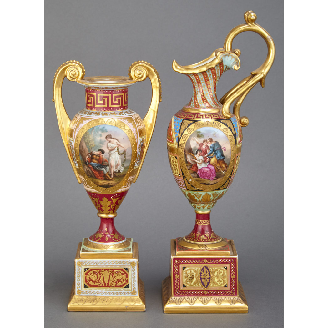 Appraisal: Two Vienna Style Gilt and Polychrome Decorated Porcelain Miniature Garniture