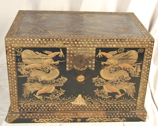 Appraisal: An Asian Black Laquer Chest with brass nail heads trim