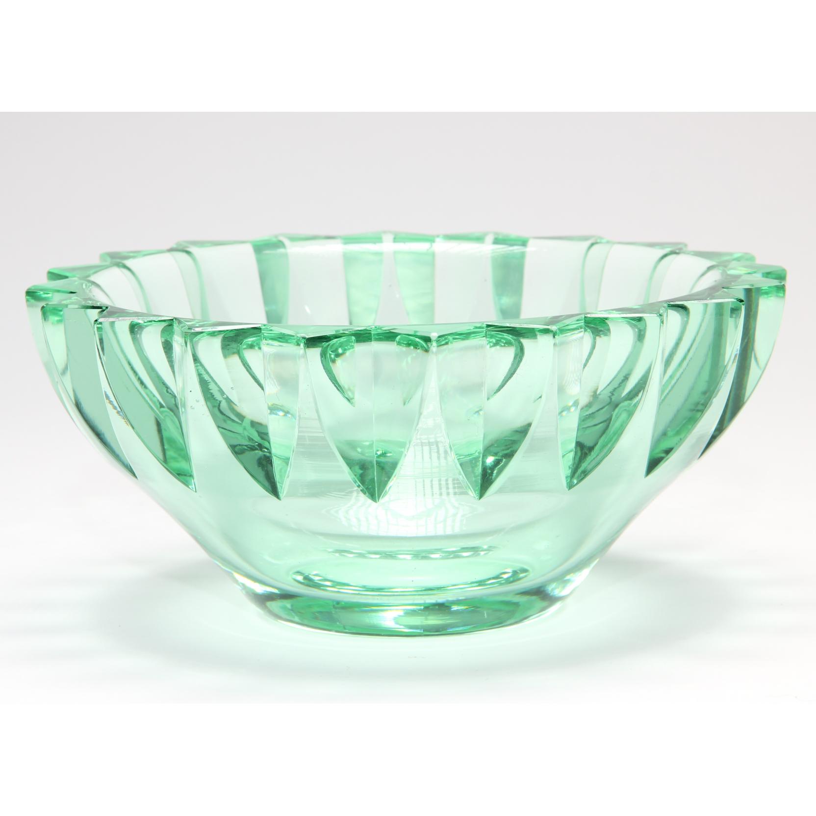 Appraisal: Daum Art Deco Bowl French s thick green tint glass