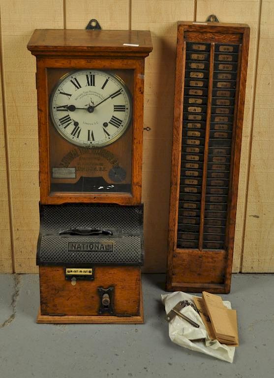 Appraisal: English Oak Wall Time Clock With Card Rack manufactured by