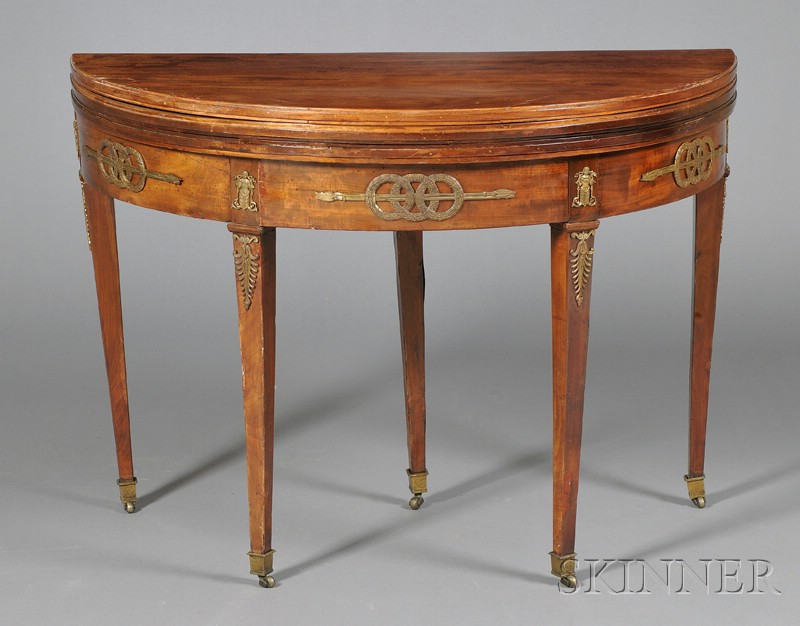 Appraisal: Empire Revival Brass-mounted Cherrywood Triple-top Game Table th century polished