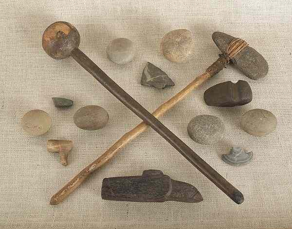 Appraisal: Collection of Native American artifacts to include clubs an axe