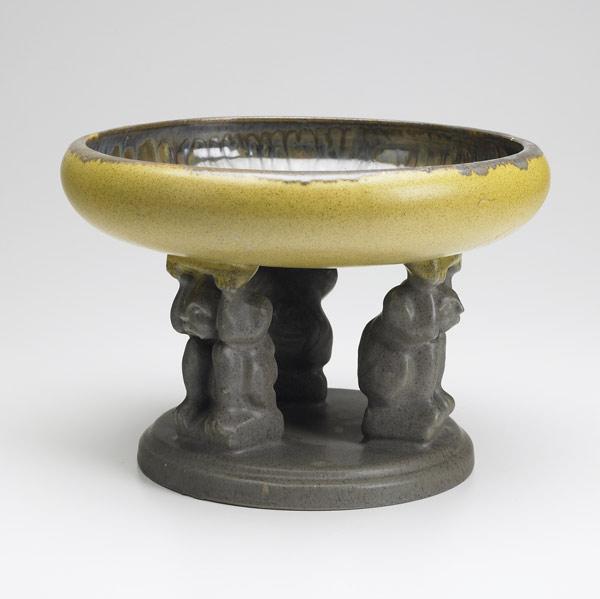 Appraisal: FULPER Effigy bowl in Cat s Eye flambe Mustard Mat