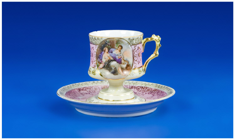 Appraisal: Vienna Cup And Saucer Transfer Panel Showing Two Maidens In