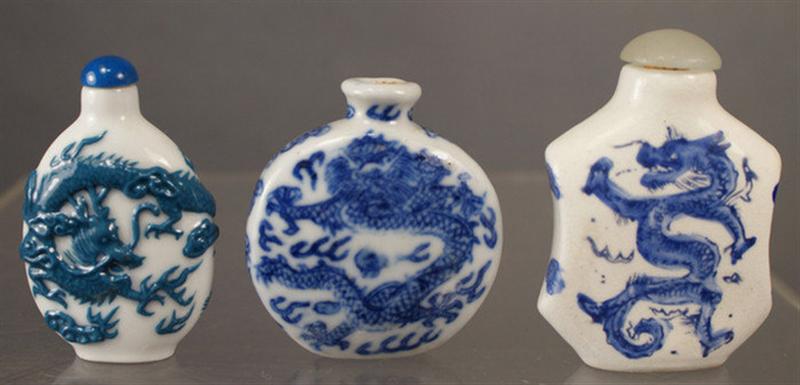 Appraisal: purse shaped porcelain snuff bottles w underglaze with raised blued