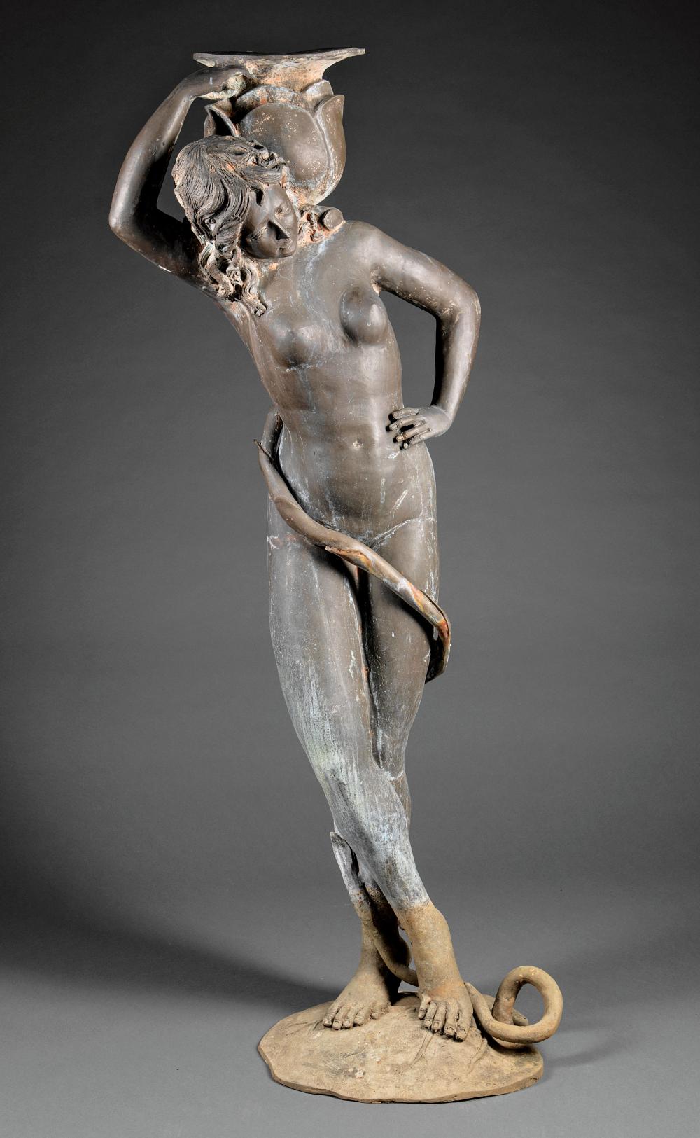 Appraisal: Patinated Bronze Figural Garden Fountain modeled as a water nymph