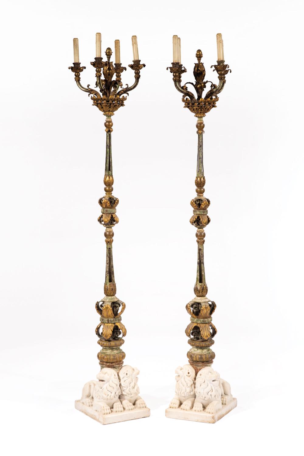 Appraisal: Pair of Beaux Arts Bronze Wrought Iron and Gilt Metal