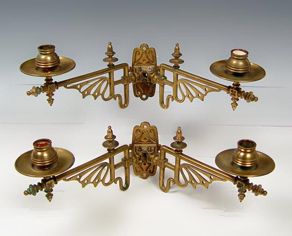 Appraisal: PAIR AESTHETIC MOVEMENT BRASS WALL SCONCES Pair two light wall