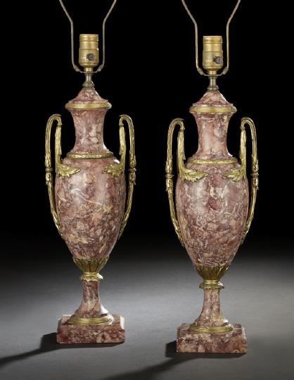 Appraisal: Pair of French Gilt-Brass-Mounted Breche Violette Marble Table Lamps first