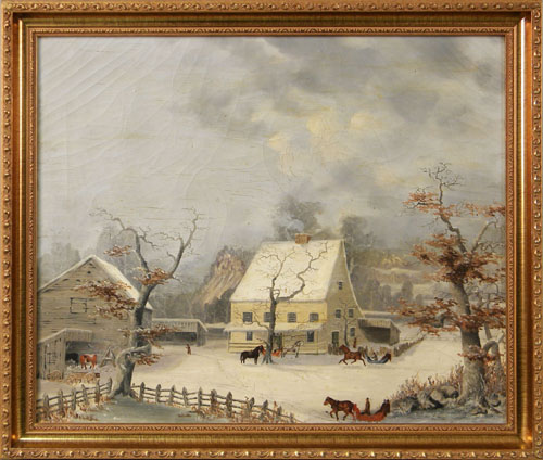 Appraisal: Oil on canvas winter landscape after Durrie signed lower right