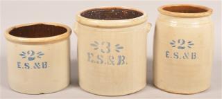 Appraisal: Pcs of E S B New Brighton PA Stoneware Three