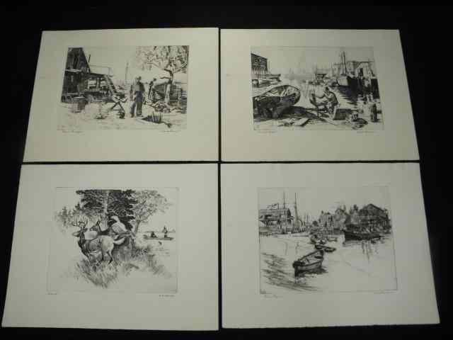 Appraisal: Lot of four signed etchings Three Lionel Barrymore and one