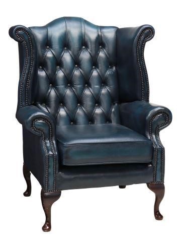 Appraisal: English Queen Anne style wingback armchair late th c blue