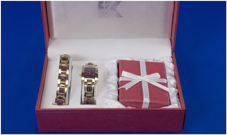 Appraisal: Boxed Watch Bracelet Earring and Pendant Set As new in