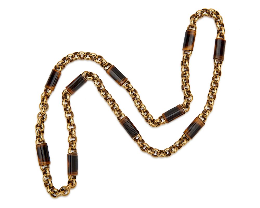 Appraisal: K Gold and Tiger's Eye Necklace K Gold and Tiger's