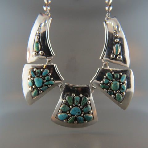 Appraisal: Indian Turquoise Sterling Necklace gorgeous color design long