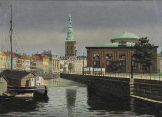 Appraisal: LINDVED K Oil on Canvas European Canal Signed lower left