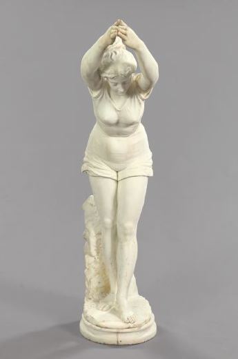 Appraisal: Large Carved Carrara Marble Figure of a Young Girl ca