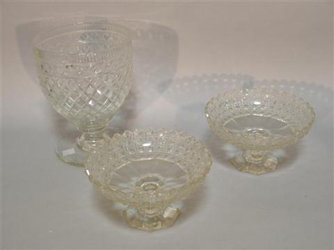 Appraisal: THREE PIECES OF CUT GLASS Including a pair of small