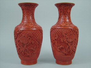 Appraisal: A pair of th century Chinese cinnabar lacquer and enamel