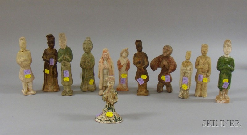 Appraisal: Twelve Chinese and Asian Painted and Glazed Pottery Tomb Figures