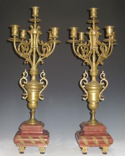 Appraisal: Pair of Louis XV Style Gilt Bronze and Rouge Marbl