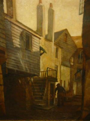 Appraisal: W A SHELDON Village Scene with Man and Child signed