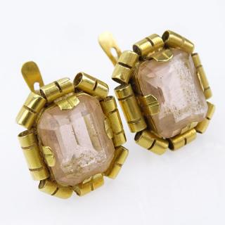 Appraisal: Pair of Antique Karat Yellow Gold and Rose Quartz Earrings