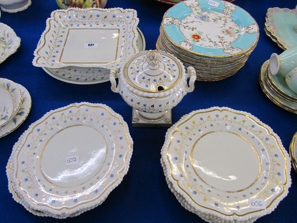 Appraisal: Victorian dessert set with handpainted gilt and blue flower decoration