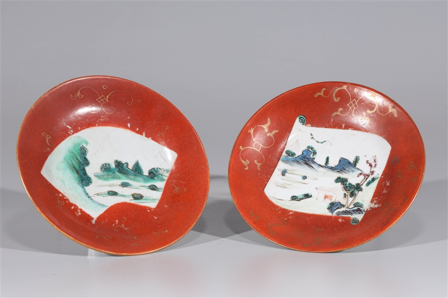 Appraisal: Two Chinese enameled porcelain dishes each with painted scene to