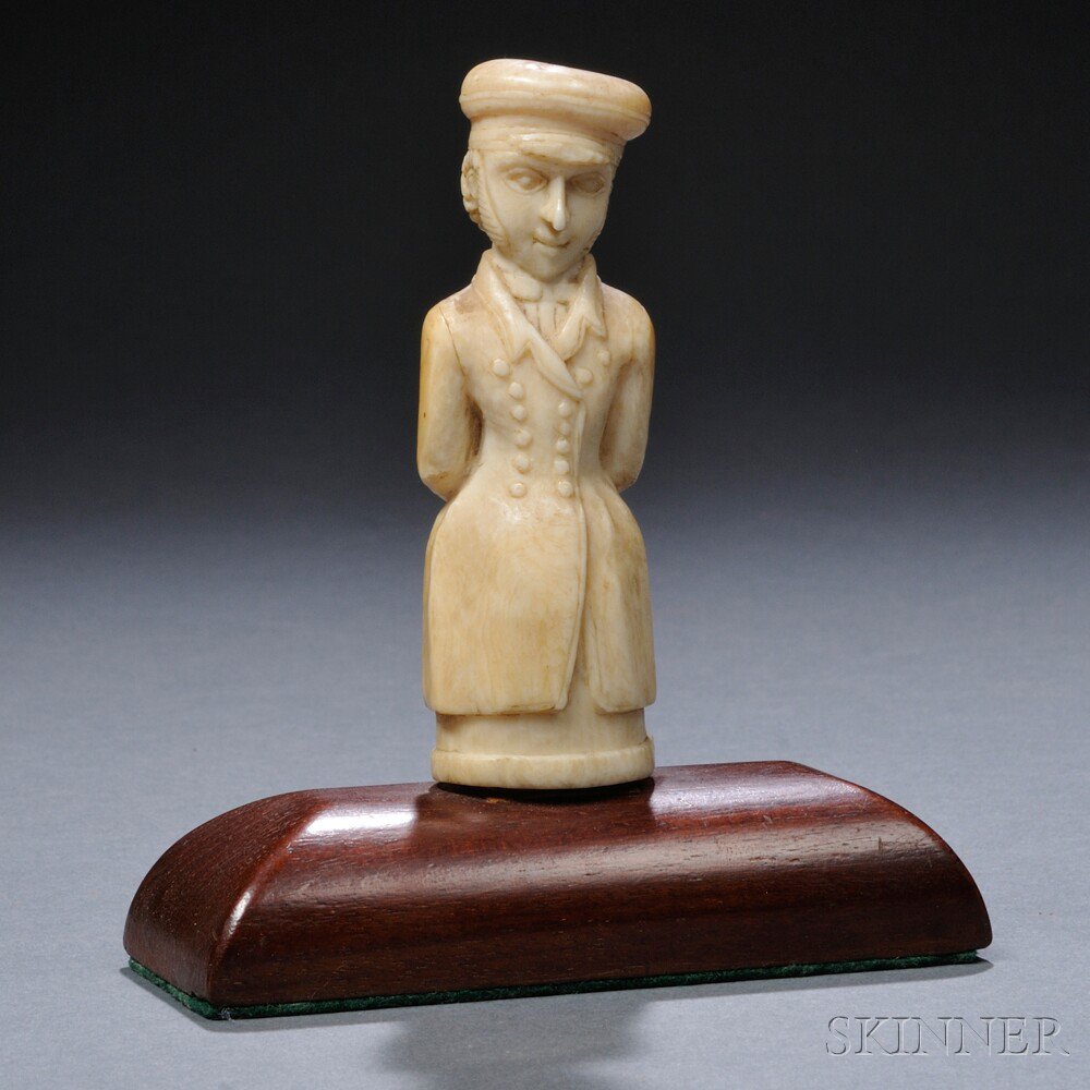 Appraisal: Whalebone Carved Figure of a Sailor th century three-quarter length