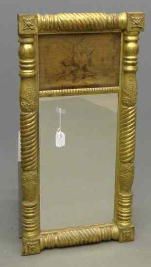 Appraisal: th c Federal mirror with textile panel '' x ''