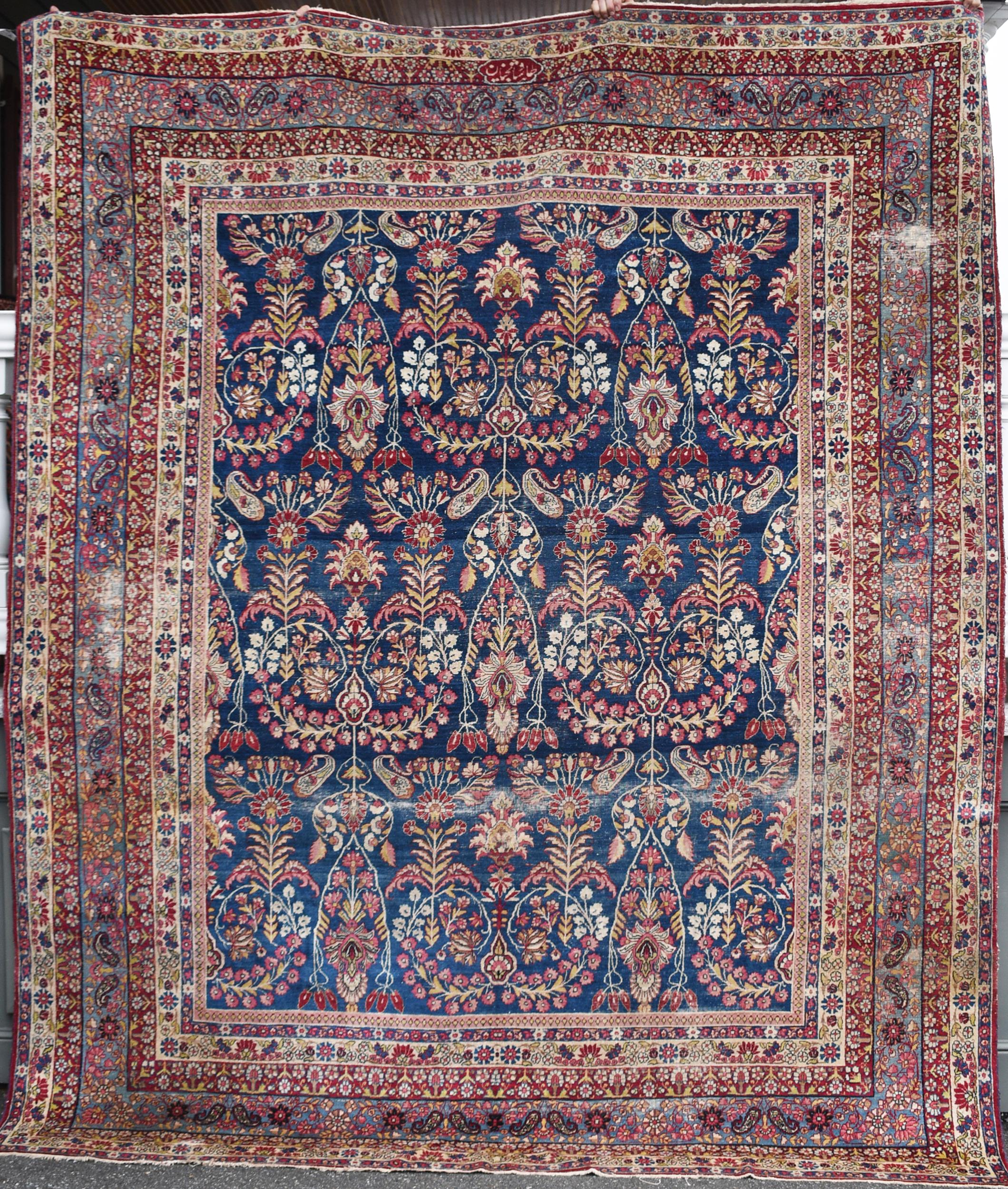 Appraisal: ANTIQUE KERMIN ORIENTAL ROOM SIZE RUG Unusual blue colors with