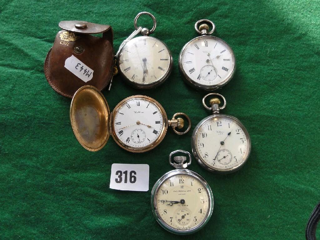 Appraisal: A gold plated Hunter pocket watch by Waltham together with