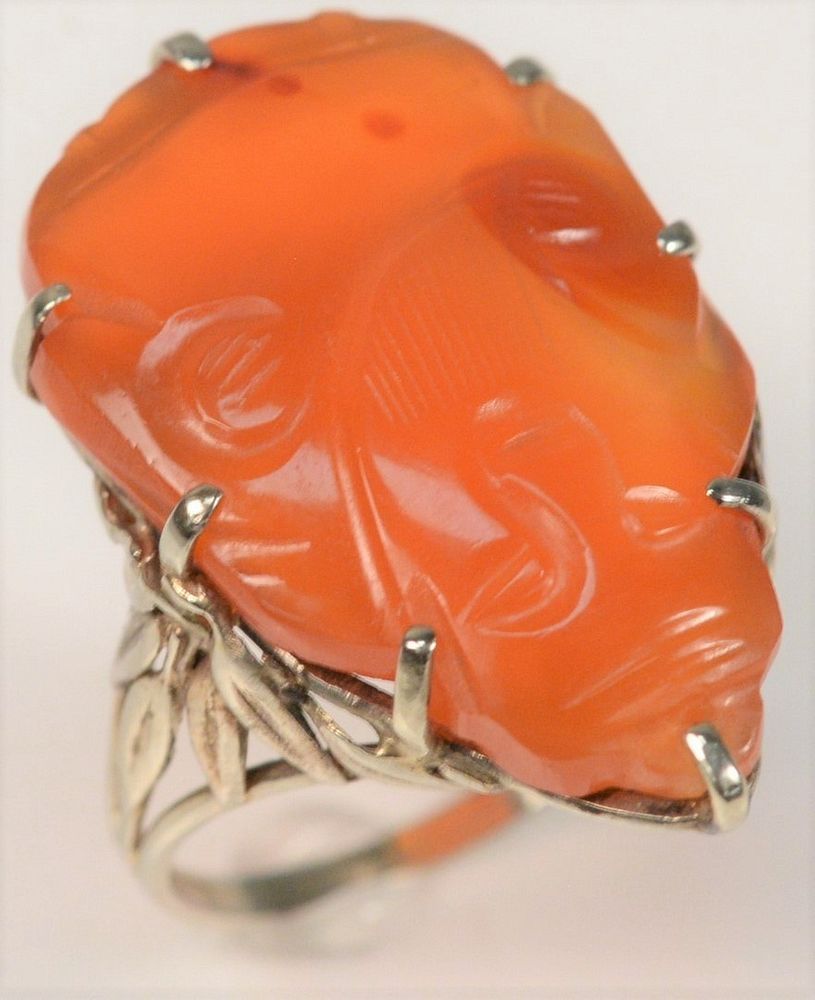 Appraisal: Karat White Gold Ring set with carved carnelian in form