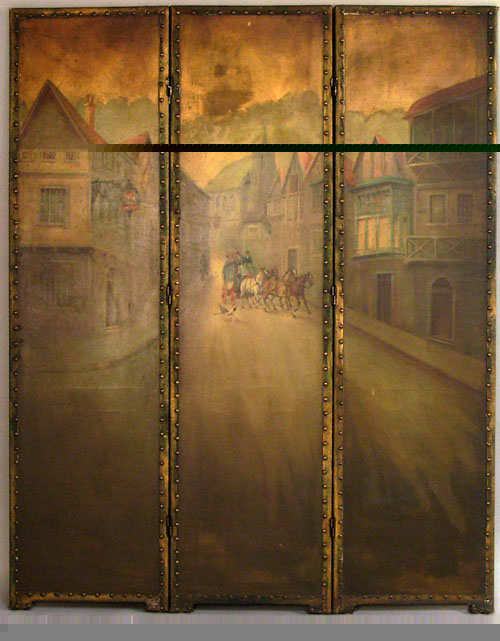 Appraisal: English oil on canvas three part folding screen h w