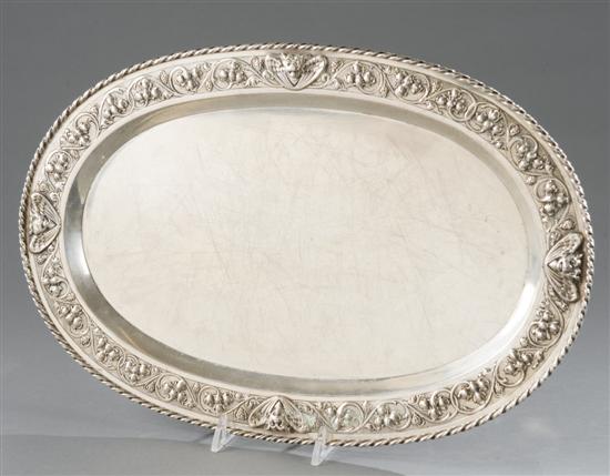 Appraisal: Oval silver tray Early th century Edge with repousse baroque