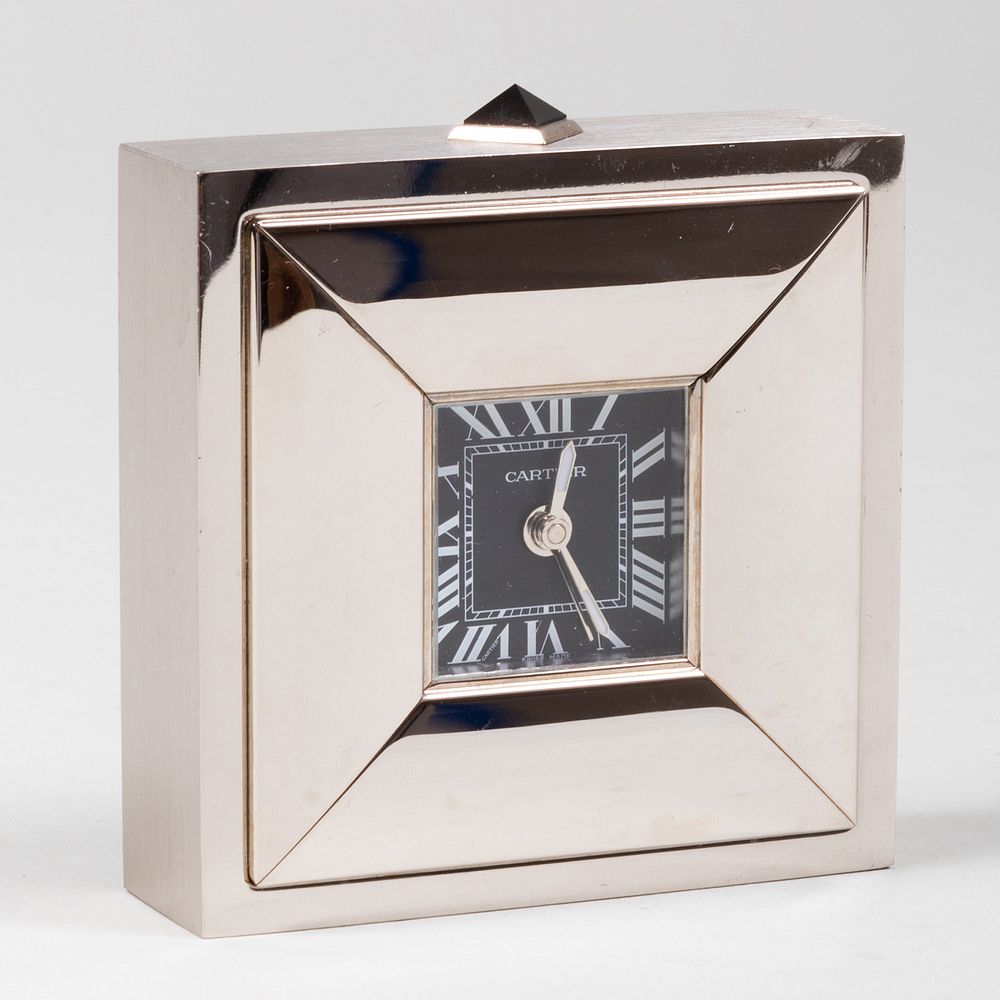 Appraisal: Cartier Steel Desk Clock Signed on dial and reverse fitted