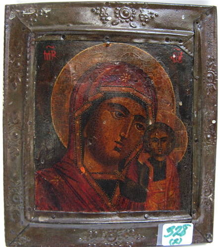 Appraisal: TWO RUSSIAN ICONS each hand painted on wood Mother of