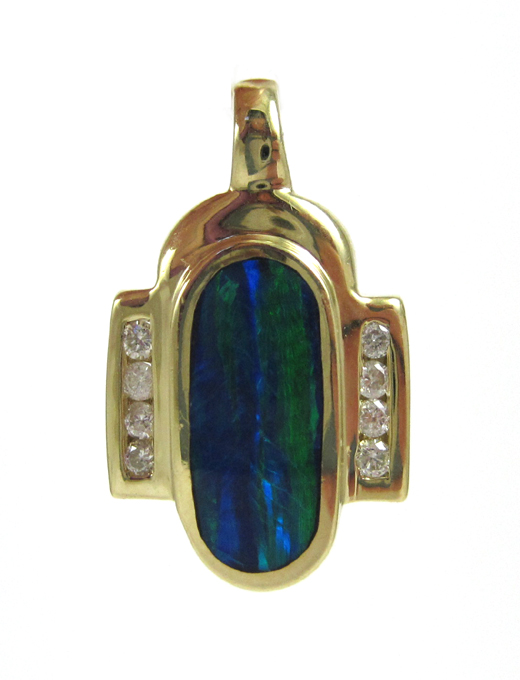 Appraisal: OPAL DIAMOND AND FOURTEEN KARAT GOLD PENDANT measuring approximately inch