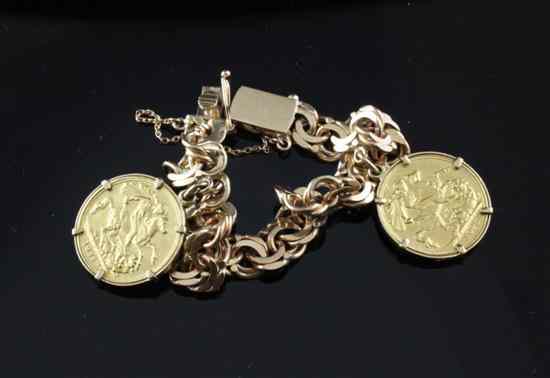 Appraisal: A ct gold fancy link bracelet with two sovereign charms