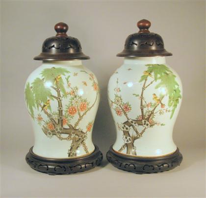 Appraisal: Pair Chinese covered baluster jars late Qing dynasty Of robust