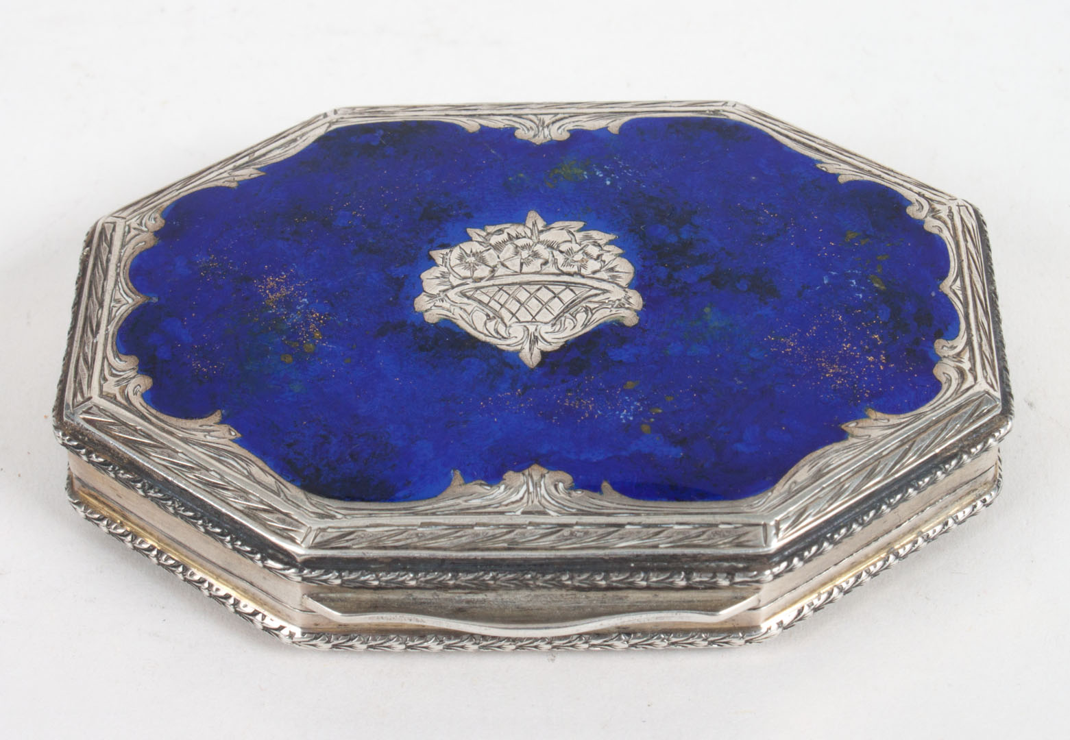 Appraisal: German silver and lapis compact early th century oblong octagon