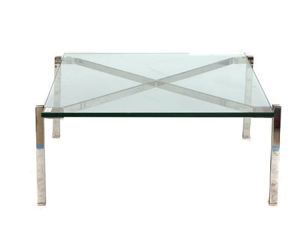 Appraisal: A PACE chrome and glass square occasional table height in