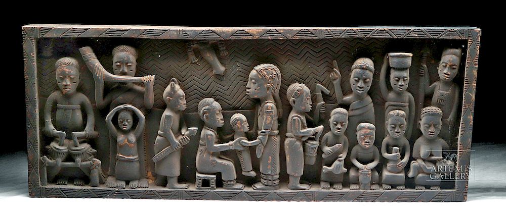 Appraisal: th C African Benin Fon Wood Commemorative Panel West Africa