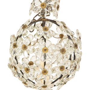 Appraisal: A Small Globe-Form Glass and Metal Chandelier with Floral Design