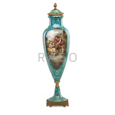 Appraisal: SEVRES STYLE BRONZE MOUNTED COVERED URN Condition Report