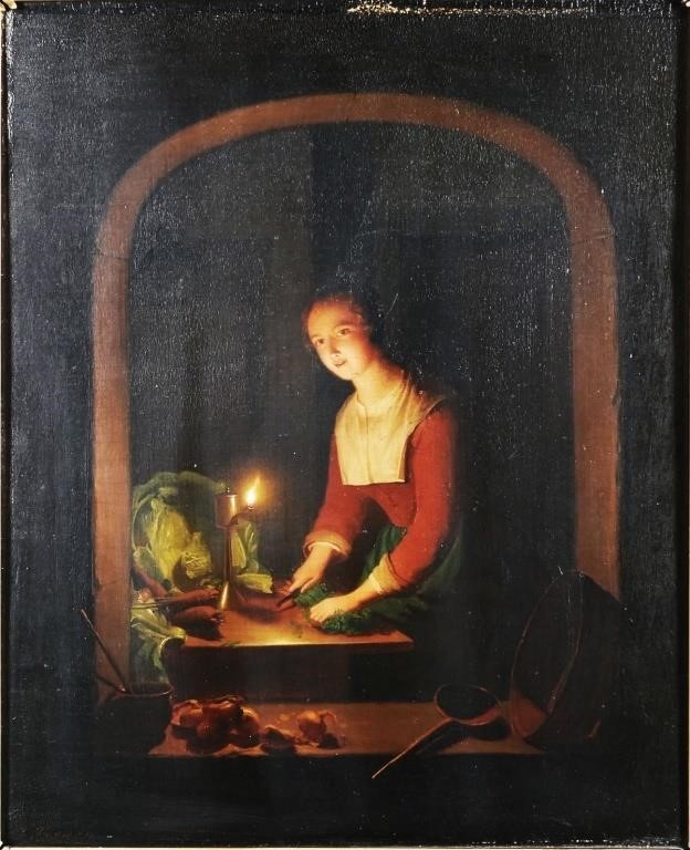 Appraisal: Beautiful Dutch candle scene oil on board painting by Johannes